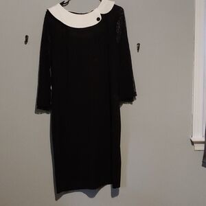 Black white collared dress with lace sleeves